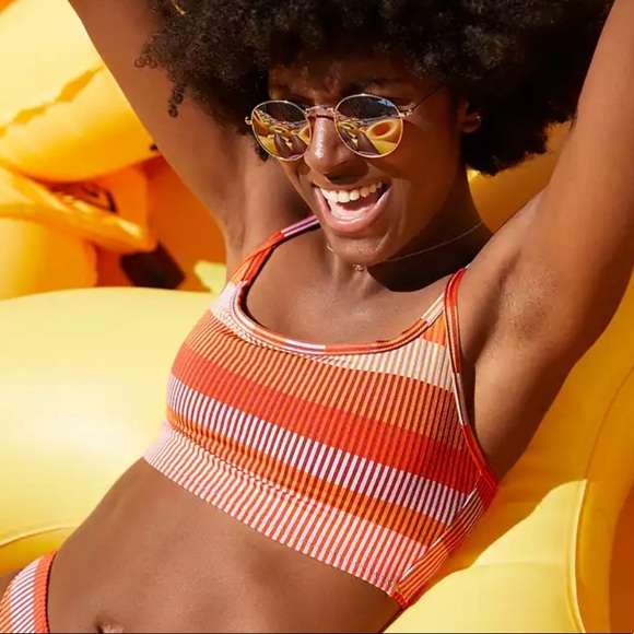 aerie Other - Aerie Jacquard Striped Longline Scoop Bikini Top
